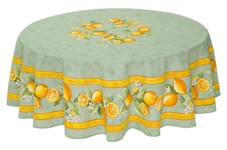 French Round Tablecloth coated or cotton (Menton, lemons. green)